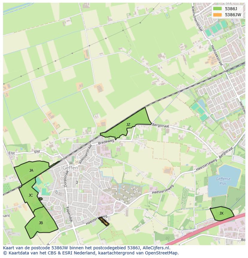Afbeelding van het postcodegebied 5386 JW op de kaart.