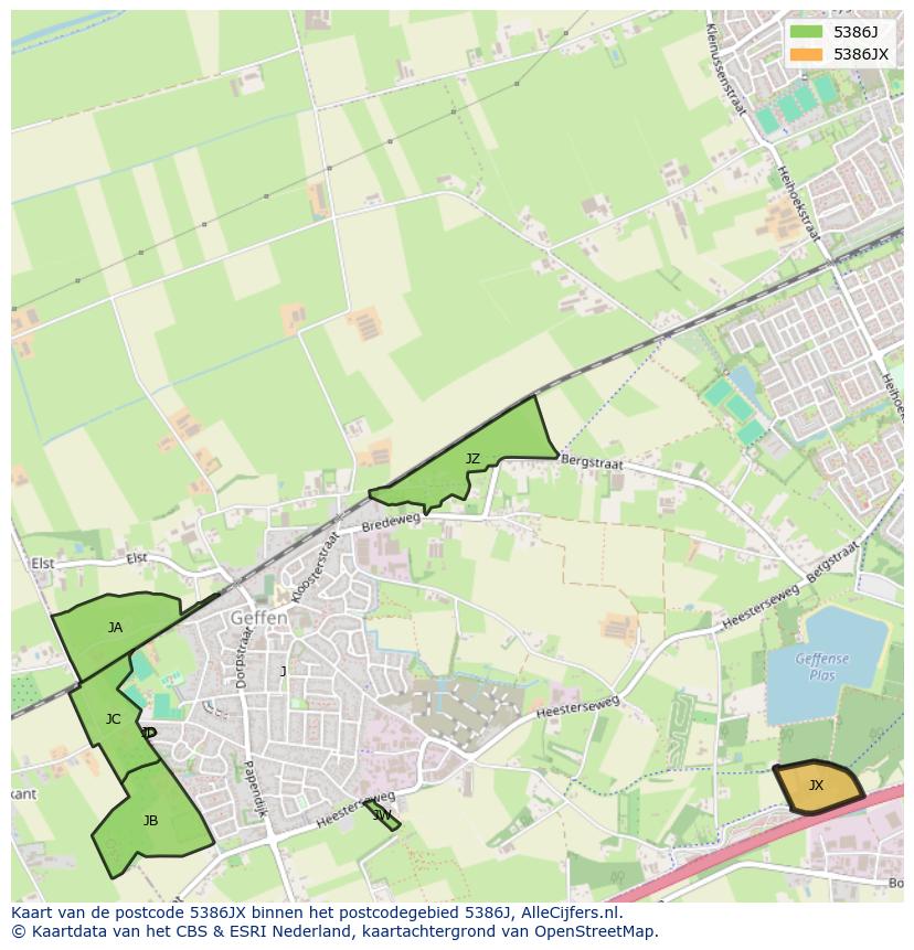Afbeelding van het postcodegebied 5386 JX op de kaart.