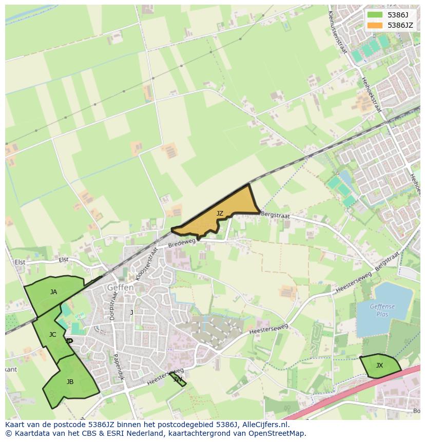 Afbeelding van het postcodegebied 5386 JZ op de kaart.