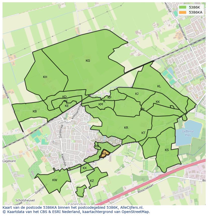 Afbeelding van het postcodegebied 5386 KA op de kaart.
