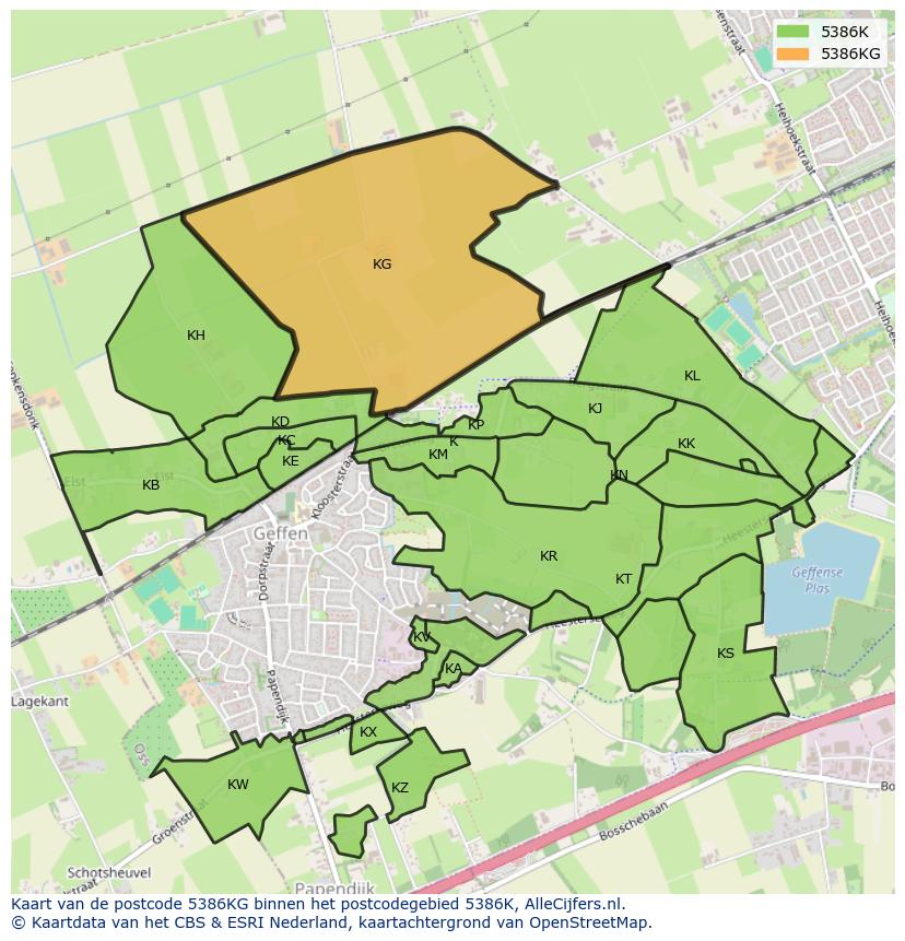Afbeelding van het postcodegebied 5386 KG op de kaart.