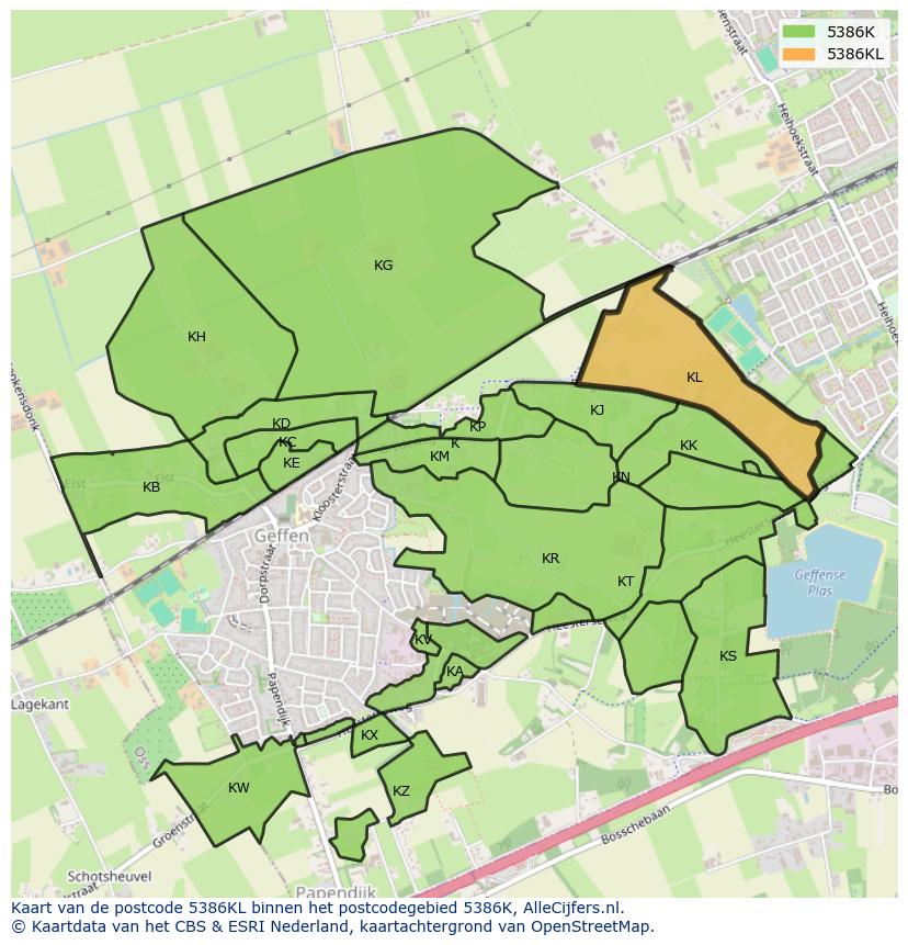 Afbeelding van het postcodegebied 5386 KL op de kaart.