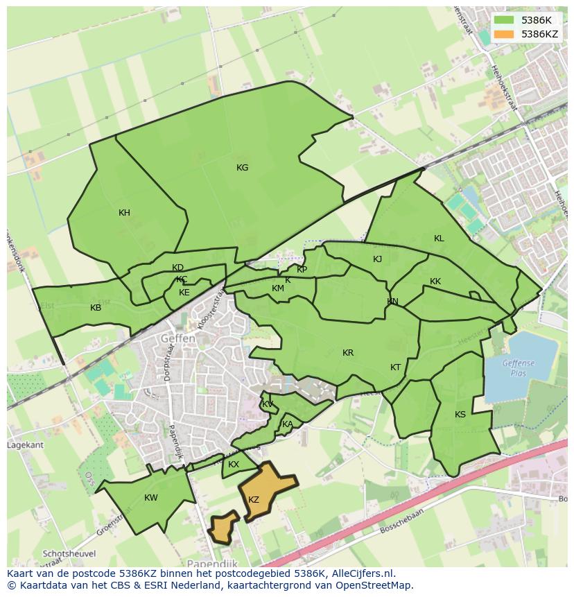 Afbeelding van het postcodegebied 5386 KZ op de kaart.