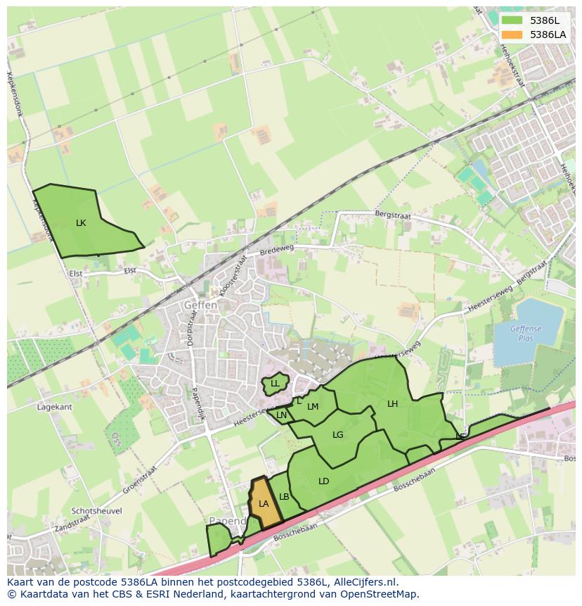 Afbeelding van het postcodegebied 5386 LA op de kaart.