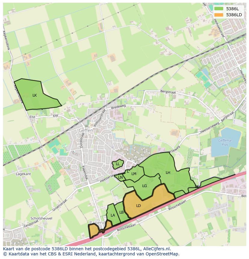Afbeelding van het postcodegebied 5386 LD op de kaart.