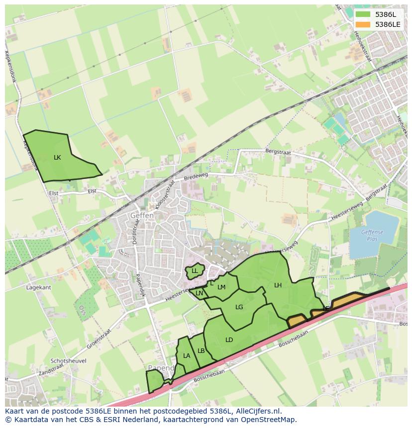 Afbeelding van het postcodegebied 5386 LE op de kaart.