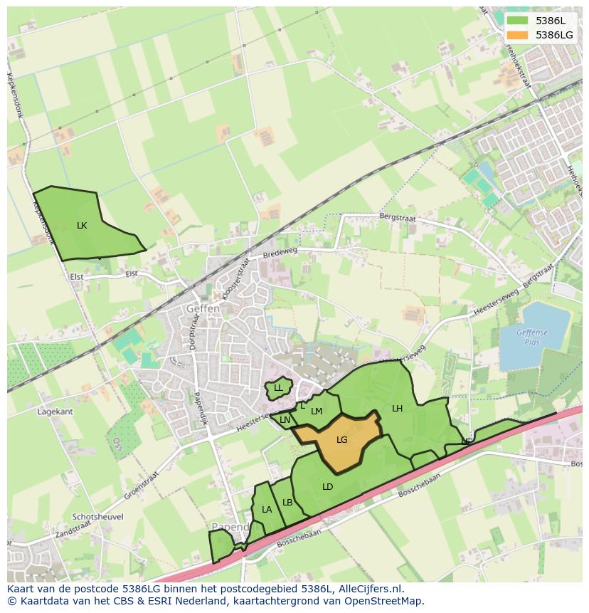Afbeelding van het postcodegebied 5386 LG op de kaart.