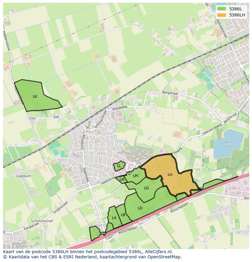 Afbeelding van het postcodegebied 5386 LH op de kaart.