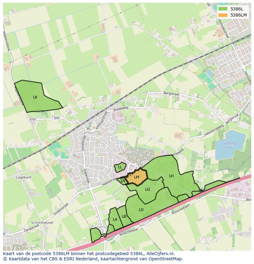 Afbeelding van het postcodegebied 5386 LM op de kaart.