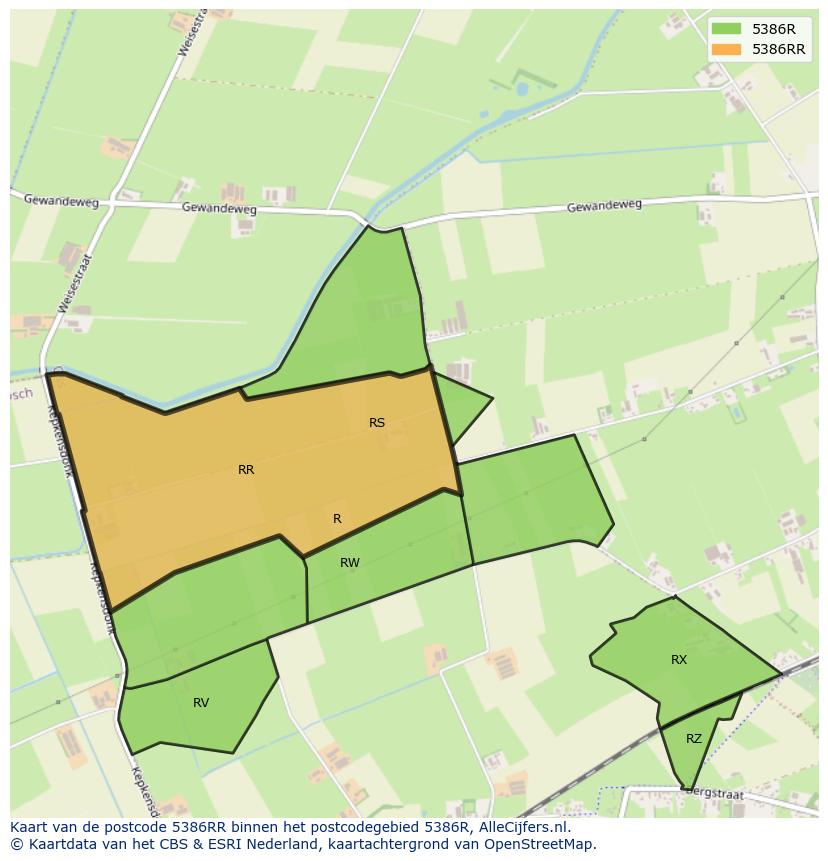 Afbeelding van het postcodegebied 5386 RR op de kaart.