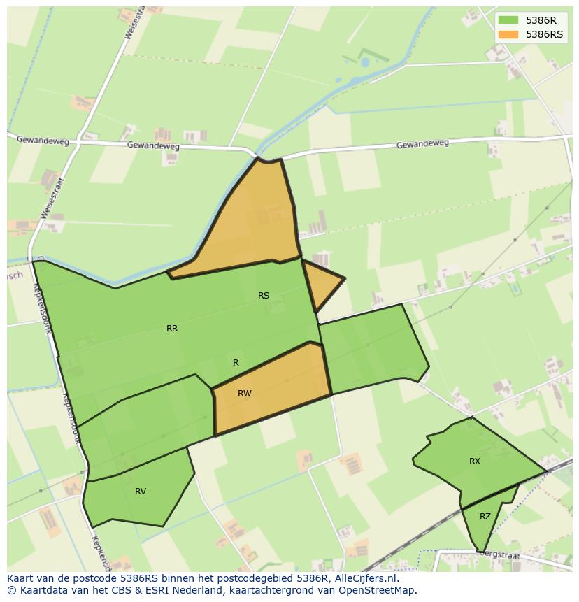 Afbeelding van het postcodegebied 5386 RS op de kaart.
