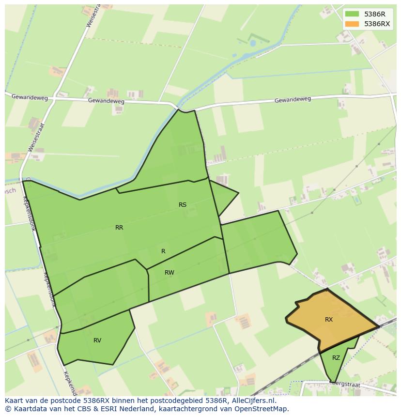 Afbeelding van het postcodegebied 5386 RX op de kaart.