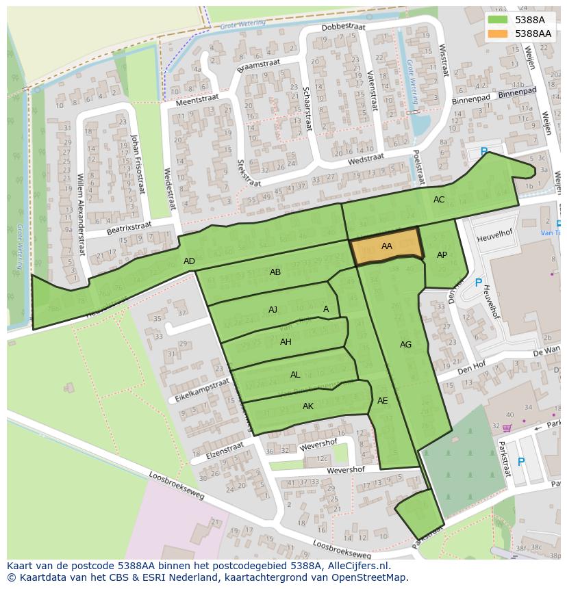 Afbeelding van het postcodegebied 5388 AA op de kaart.