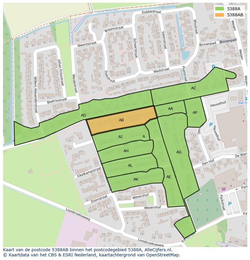 Afbeelding van het postcodegebied 5388 AB op de kaart.