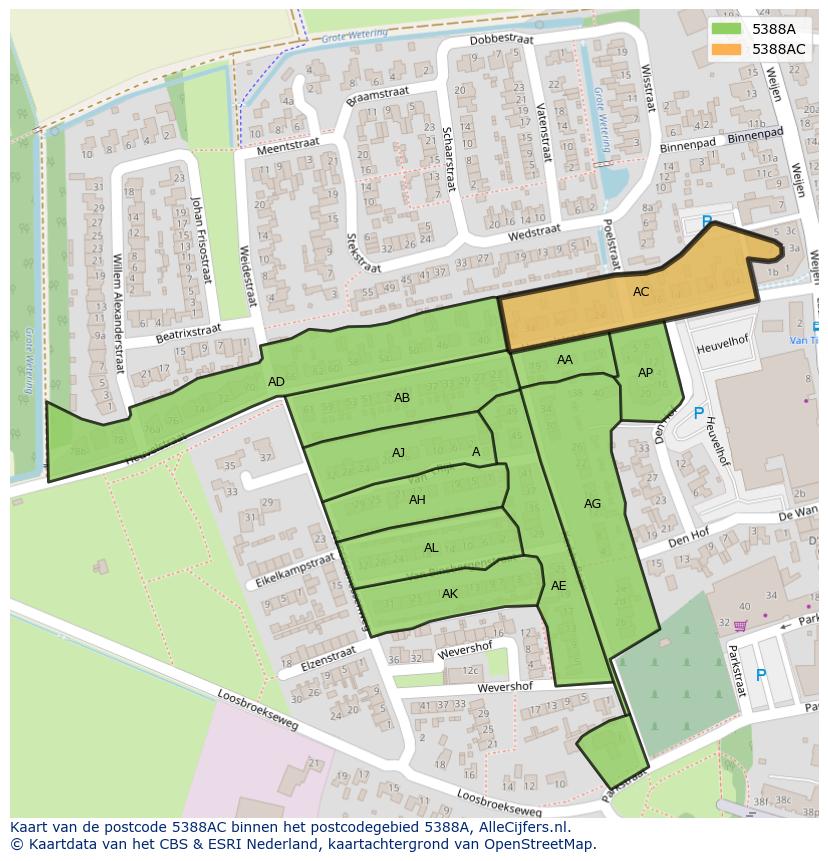 Afbeelding van het postcodegebied 5388 AC op de kaart.