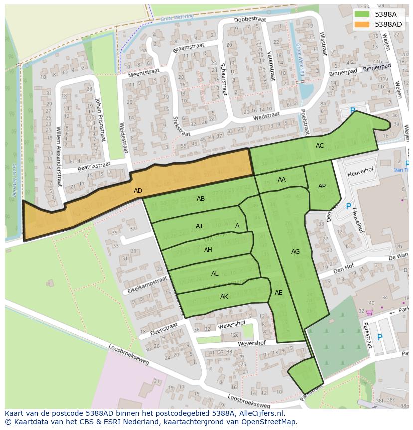Afbeelding van het postcodegebied 5388 AD op de kaart.