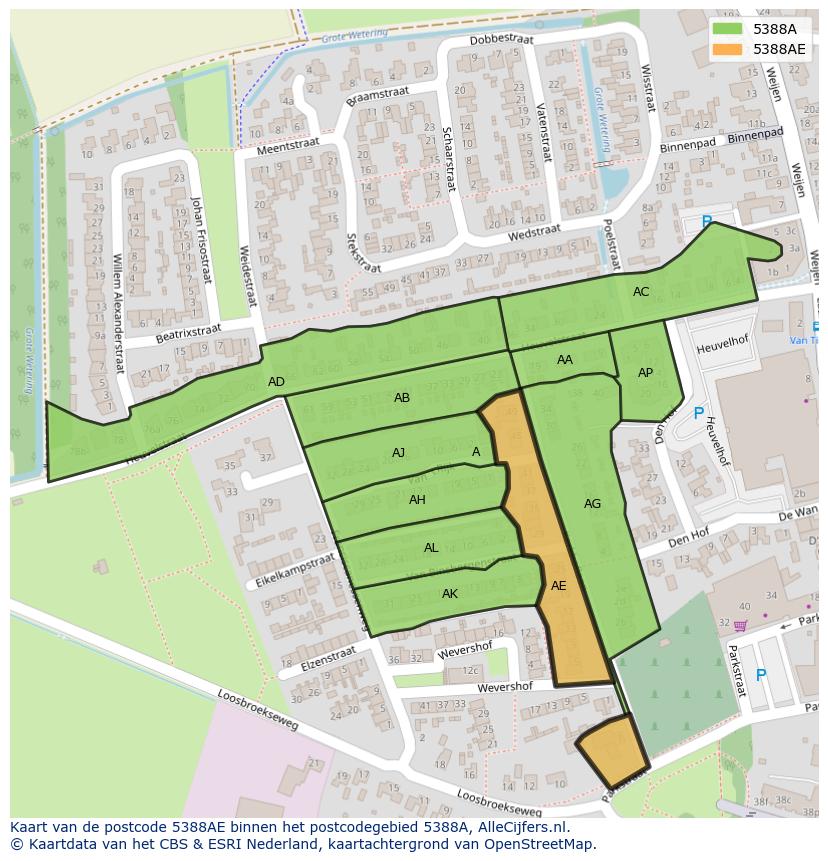 Afbeelding van het postcodegebied 5388 AE op de kaart.