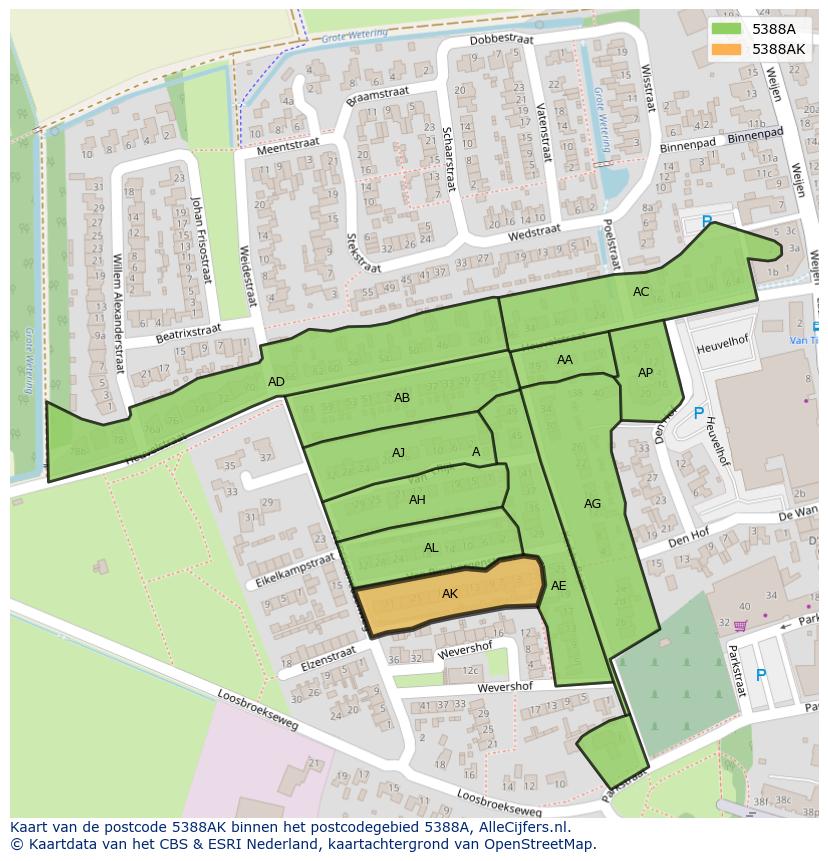 Afbeelding van het postcodegebied 5388 AK op de kaart.