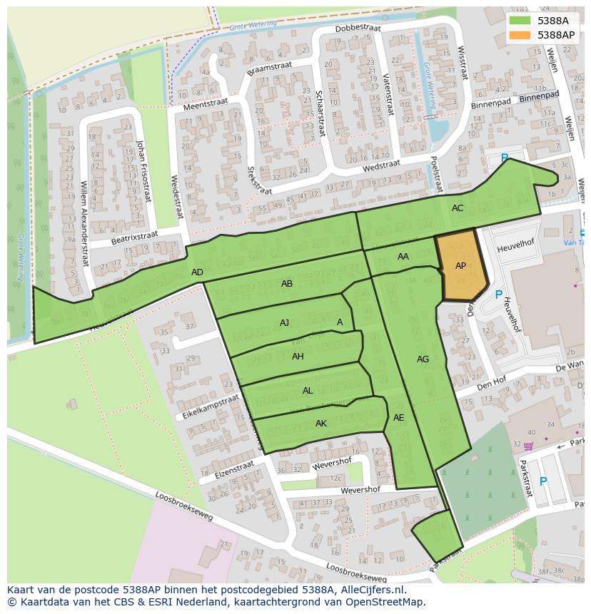 Afbeelding van het postcodegebied 5388 AP op de kaart.