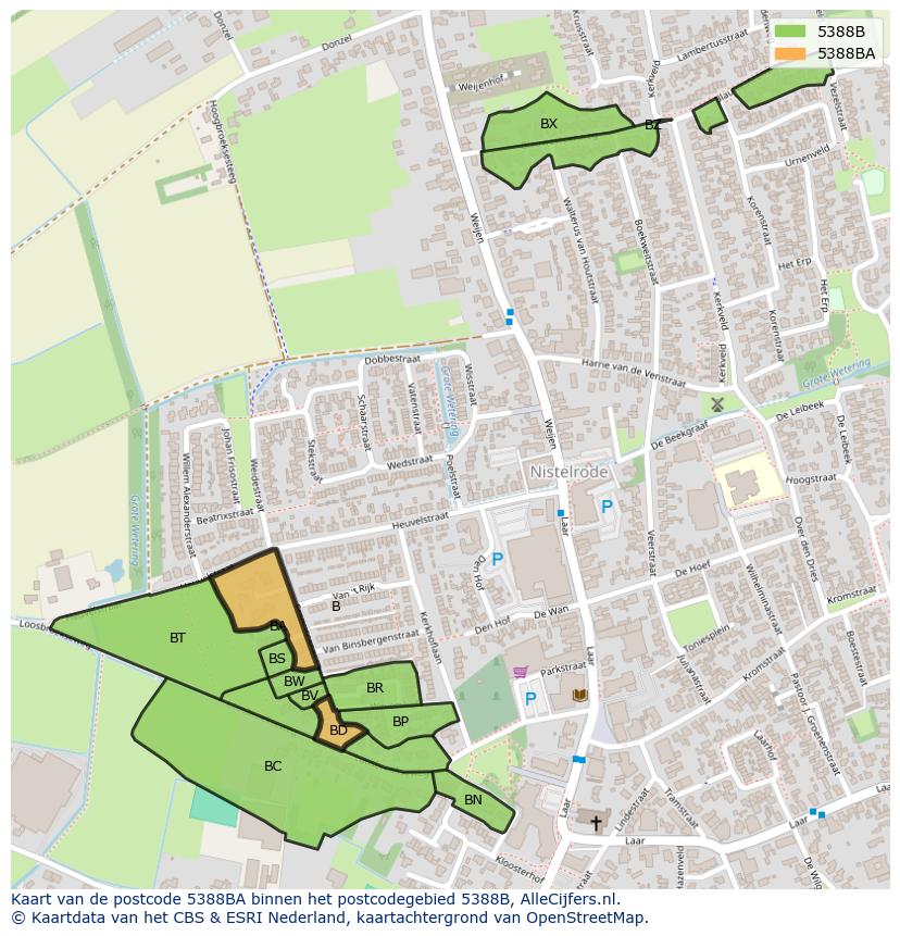 Afbeelding van het postcodegebied 5388 BA op de kaart.