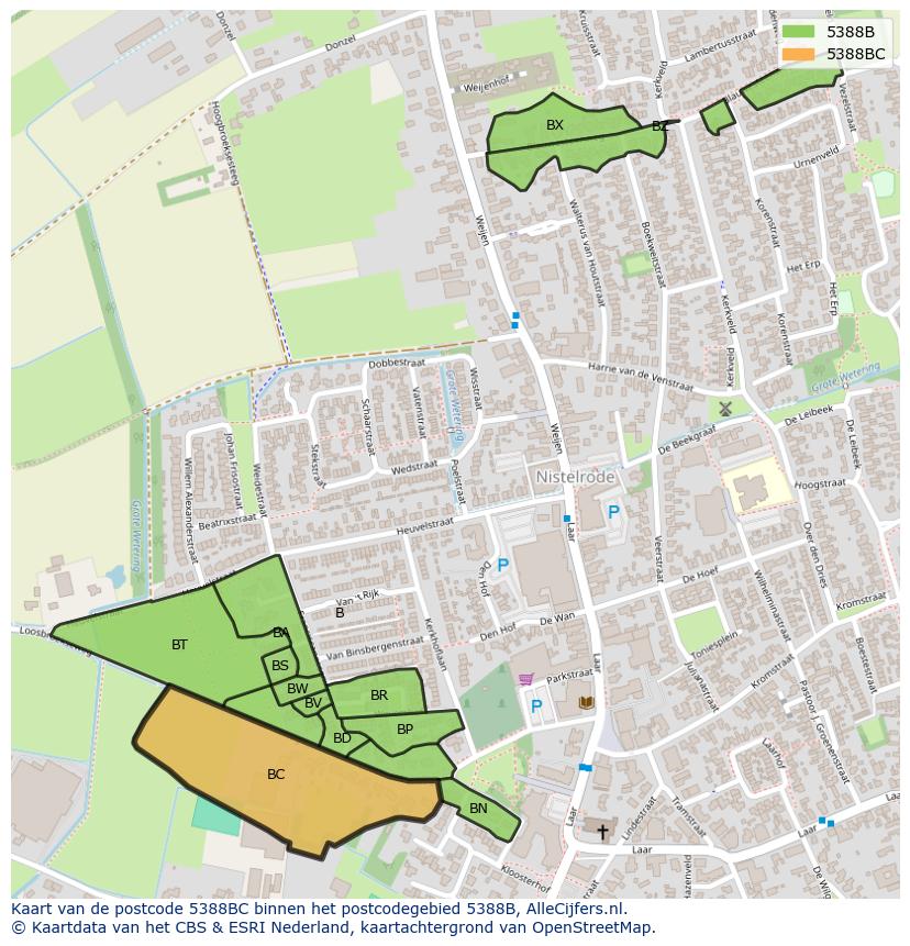Afbeelding van het postcodegebied 5388 BC op de kaart.