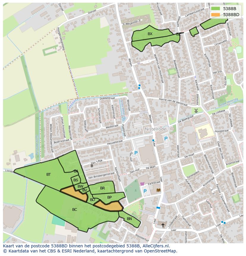 Afbeelding van het postcodegebied 5388 BD op de kaart.