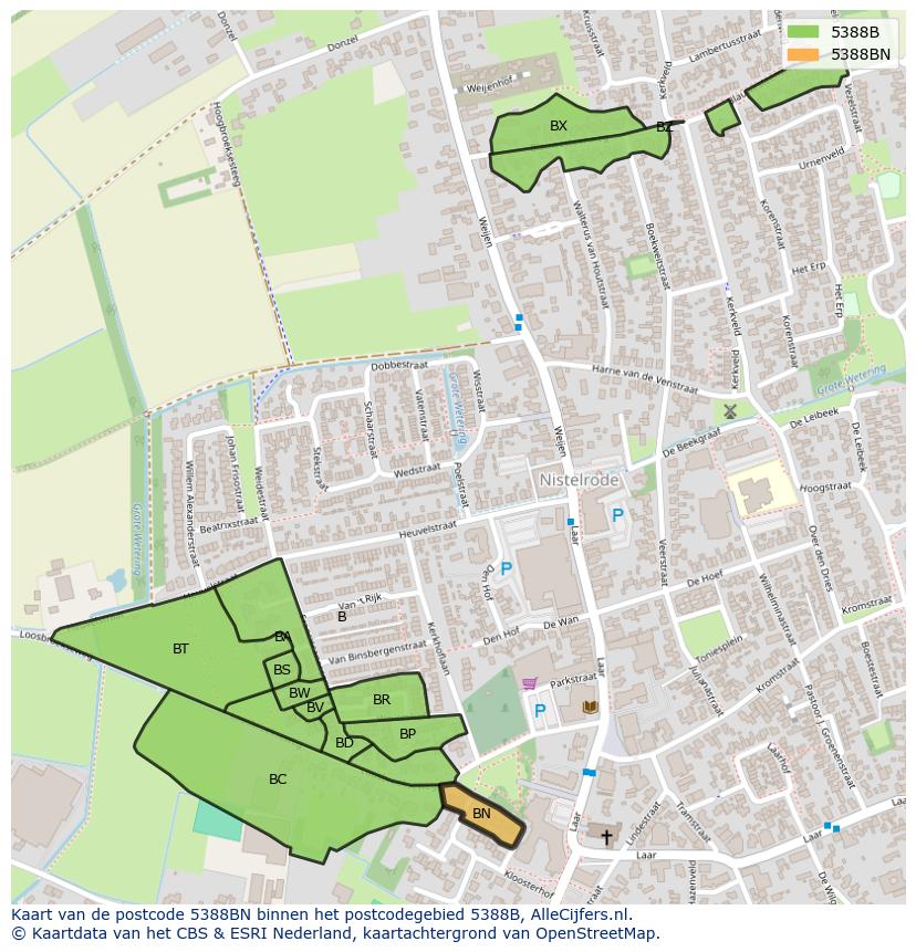 Afbeelding van het postcodegebied 5388 BN op de kaart.