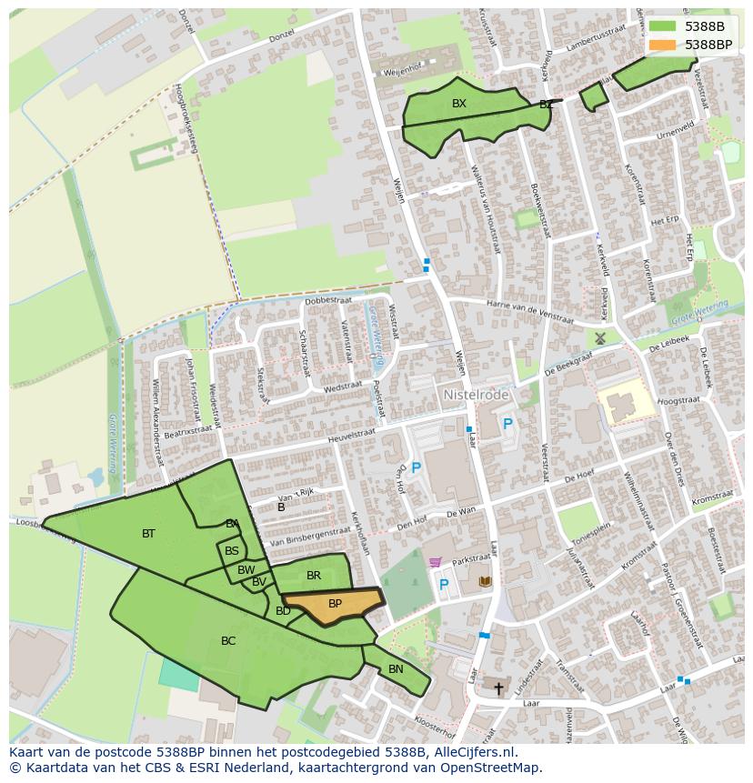 Afbeelding van het postcodegebied 5388 BP op de kaart.