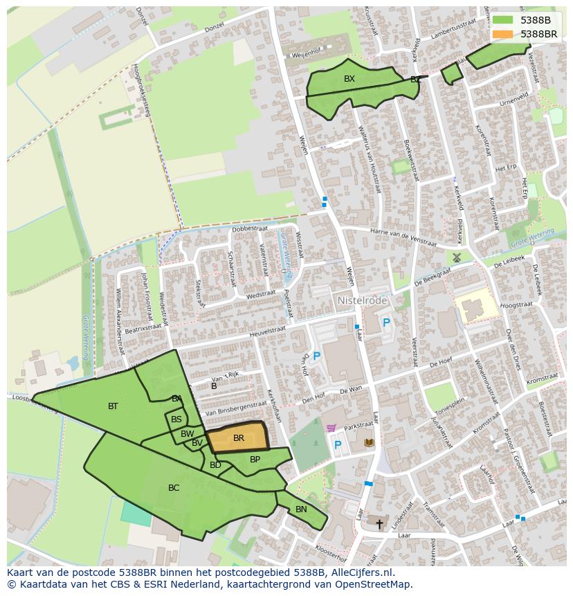 Afbeelding van het postcodegebied 5388 BR op de kaart.