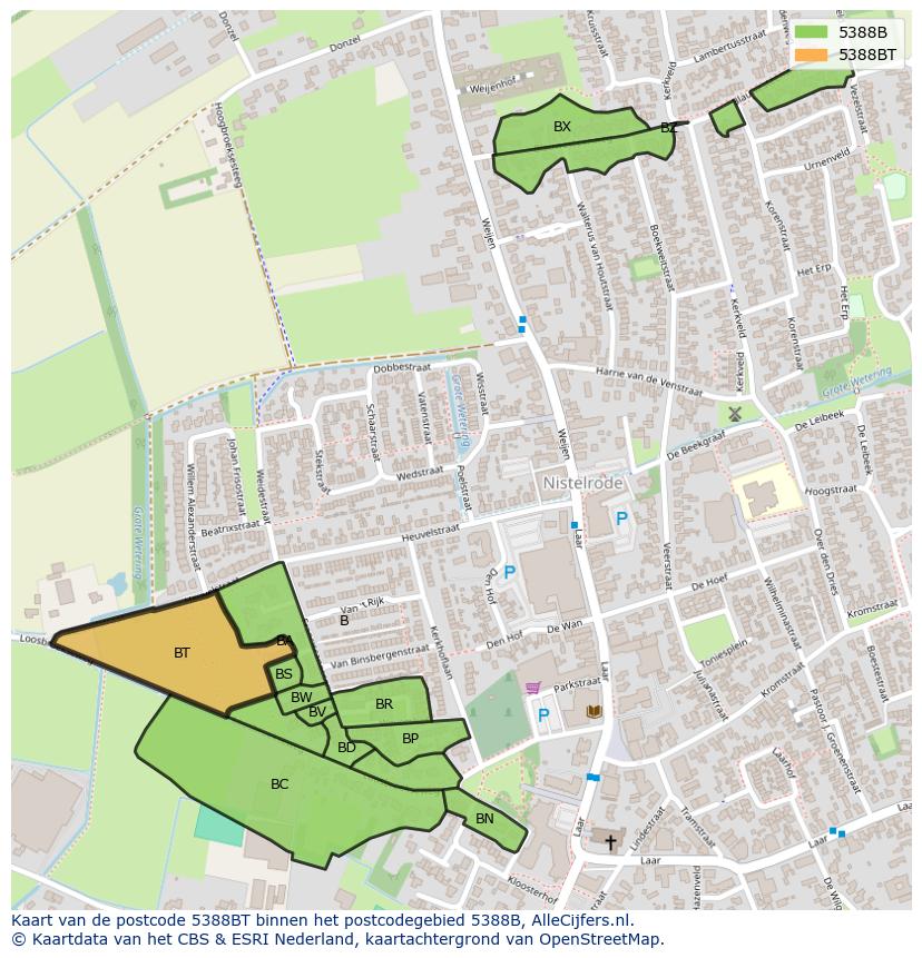 Afbeelding van het postcodegebied 5388 BT op de kaart.