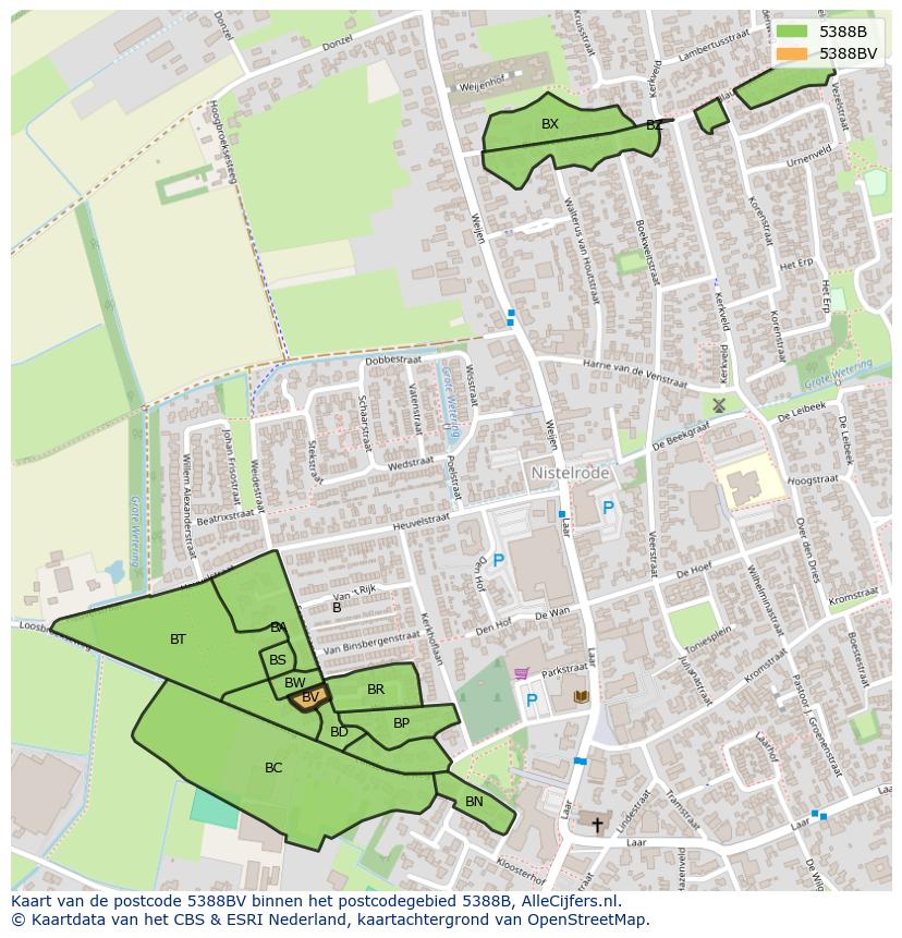 Afbeelding van het postcodegebied 5388 BV op de kaart.