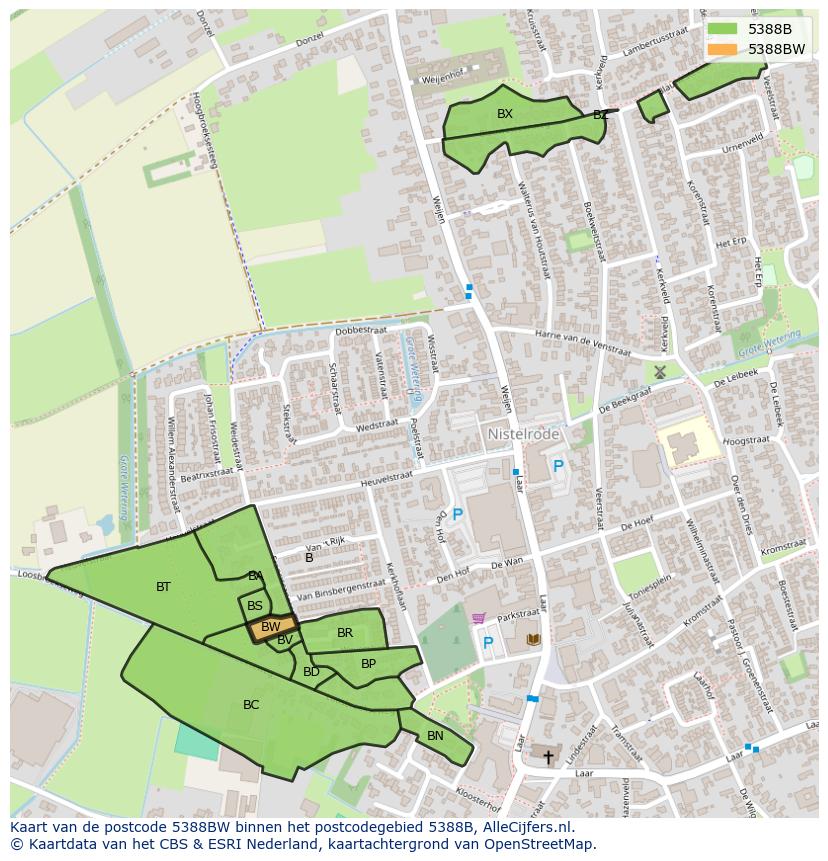Afbeelding van het postcodegebied 5388 BW op de kaart.