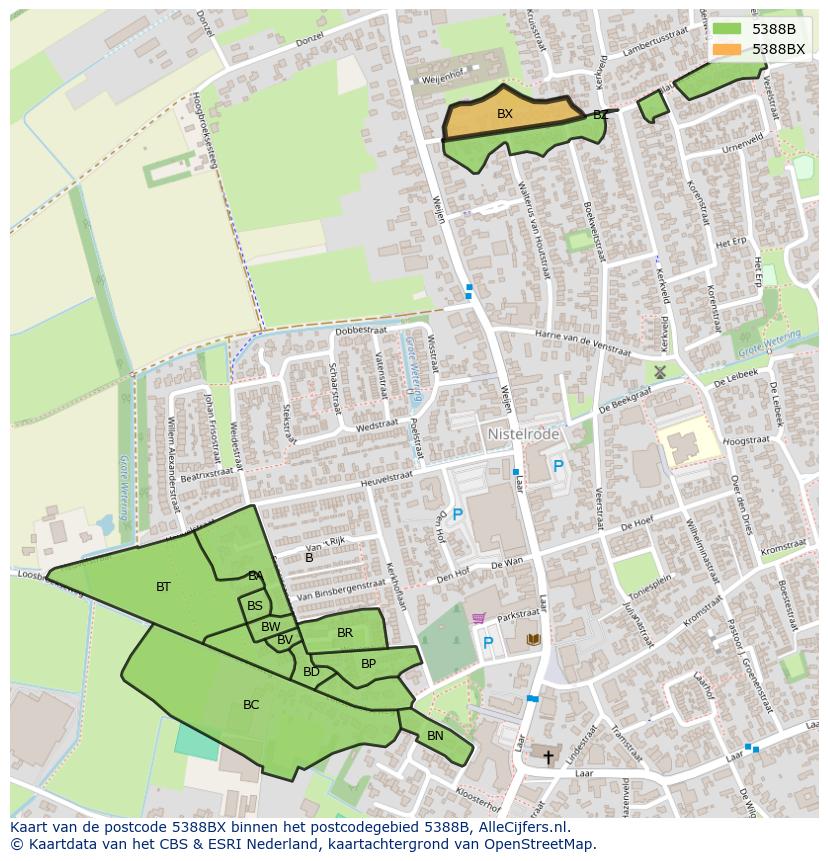 Afbeelding van het postcodegebied 5388 BX op de kaart.