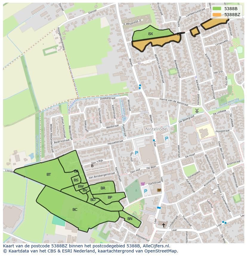 Afbeelding van het postcodegebied 5388 BZ op de kaart.
