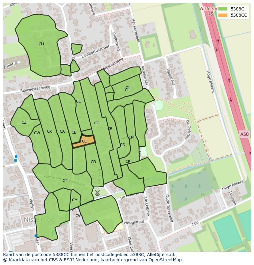 Afbeelding van het postcodegebied 5388 CC op de kaart.