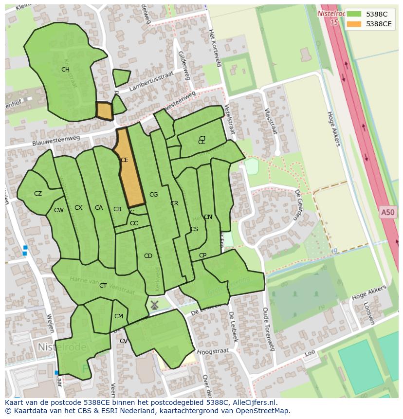 Afbeelding van het postcodegebied 5388 CE op de kaart.