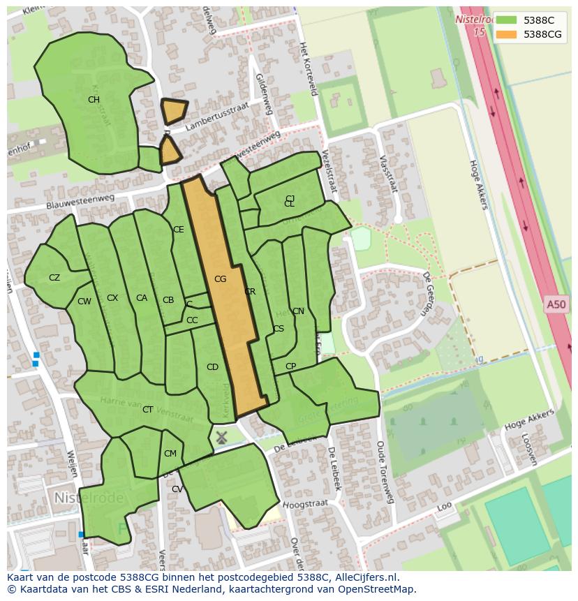 Afbeelding van het postcodegebied 5388 CG op de kaart.