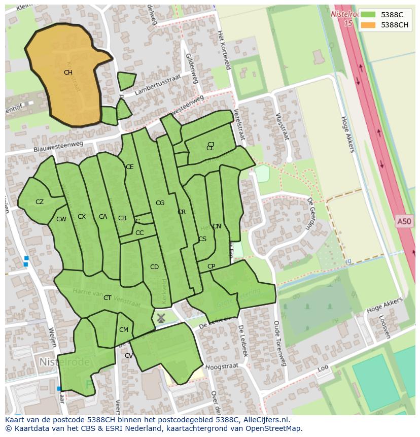 Afbeelding van het postcodegebied 5388 CH op de kaart.