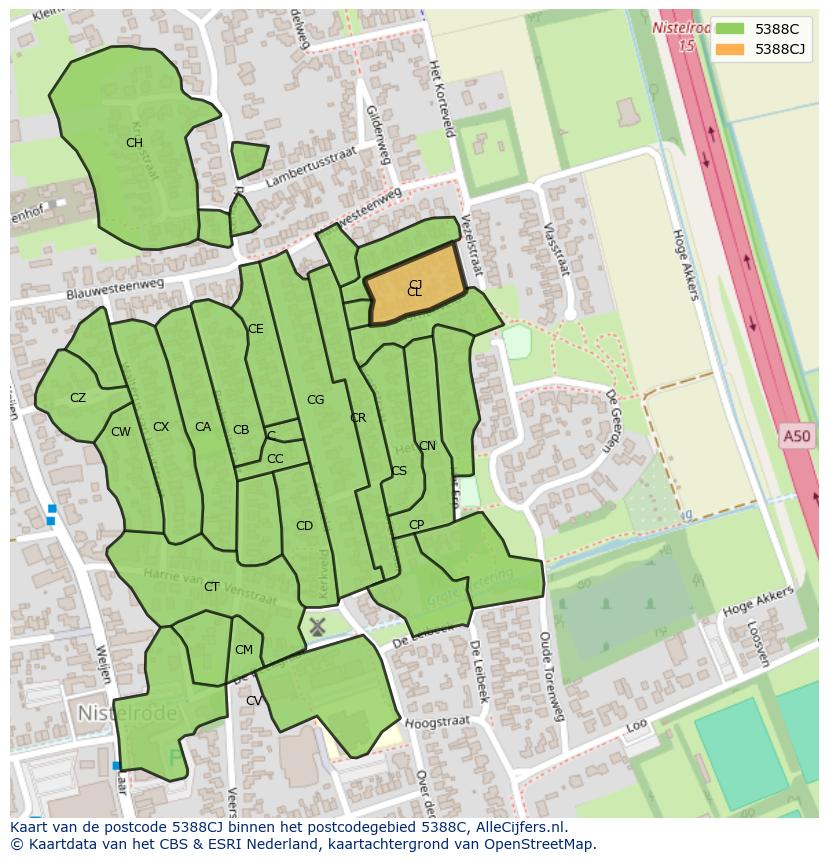 Afbeelding van het postcodegebied 5388 CJ op de kaart.