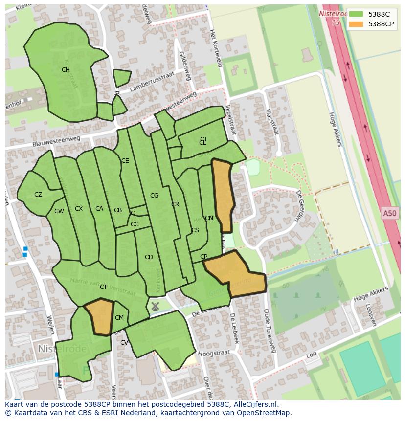 Afbeelding van het postcodegebied 5388 CP op de kaart.