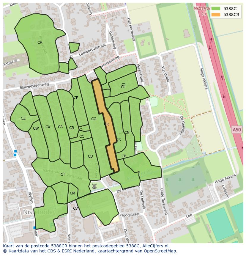 Afbeelding van het postcodegebied 5388 CR op de kaart.