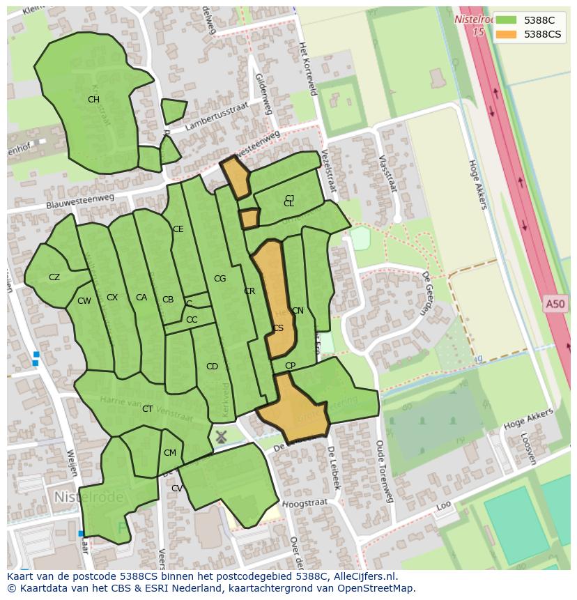 Afbeelding van het postcodegebied 5388 CS op de kaart.