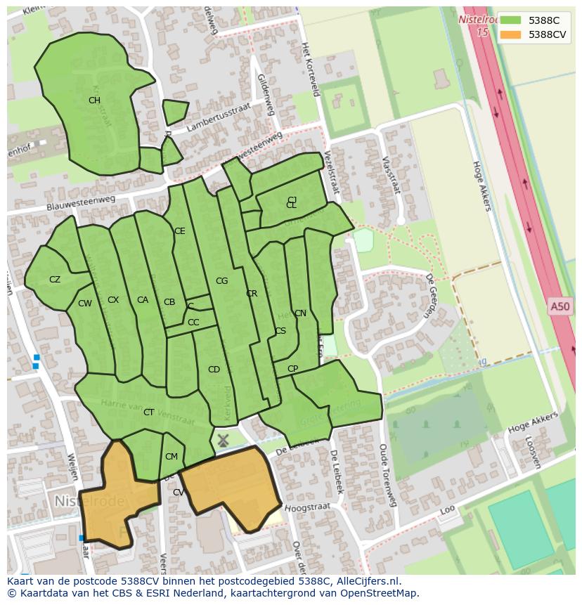 Afbeelding van het postcodegebied 5388 CV op de kaart.