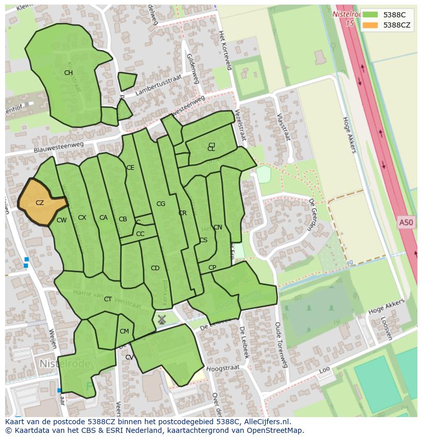 Afbeelding van het postcodegebied 5388 CZ op de kaart.