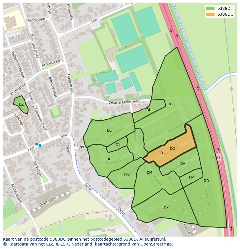 Afbeelding van het postcodegebied 5388 DC op de kaart.