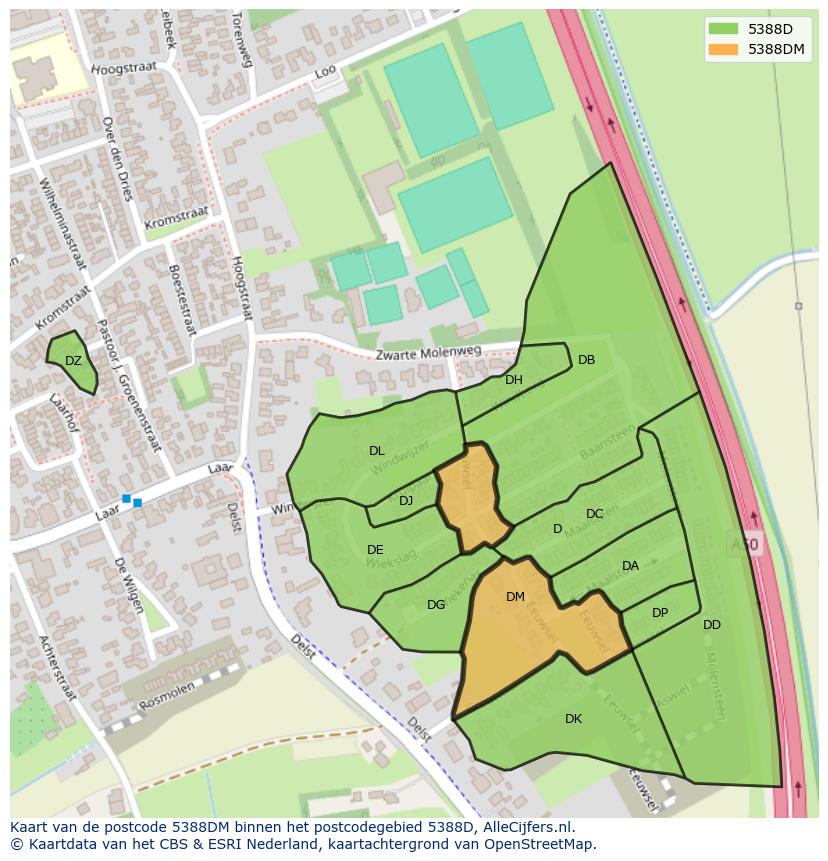 Afbeelding van het postcodegebied 5388 DM op de kaart.