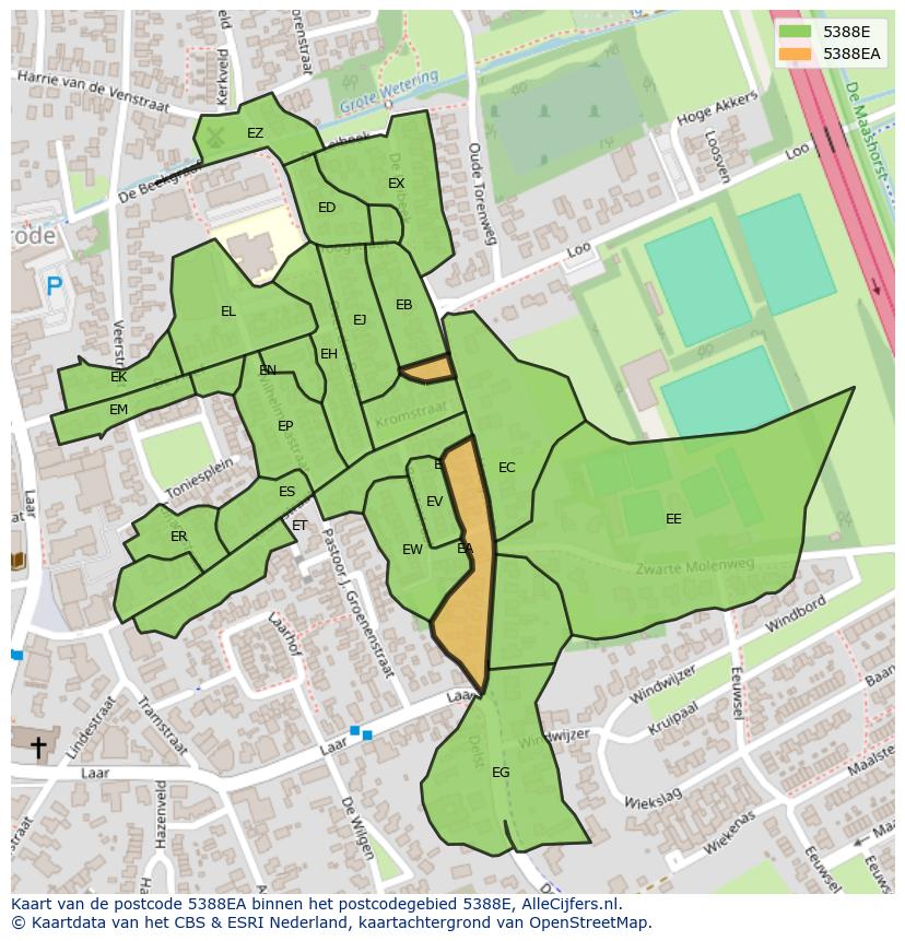 Afbeelding van het postcodegebied 5388 EA op de kaart.