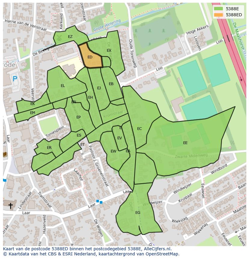Afbeelding van het postcodegebied 5388 ED op de kaart.