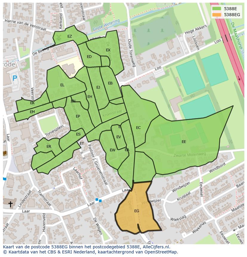 Afbeelding van het postcodegebied 5388 EG op de kaart.