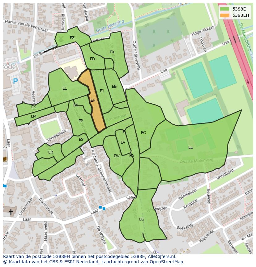Afbeelding van het postcodegebied 5388 EH op de kaart.